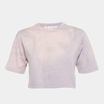مملوكة مسبقًا Off-White Lavender Tie & Dye Logo Applique Crop Top S
