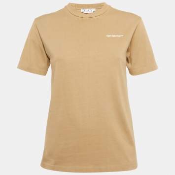 مملوكة مسبقًا Off-White Brown Logo Embroidered Cotton T-Shirt S 