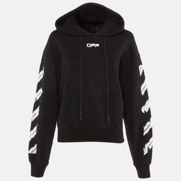 مملوكة مسبقًا Off-White Black Cabin Baggage Tape Print Cotton Hoodie S