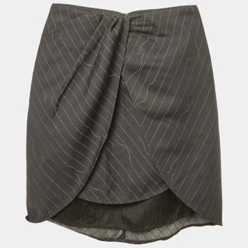 Pre Owned Off-White Grey Pinstripe Layered Mini Skirt S 
