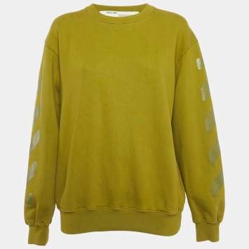 Pre Owned Off-White Green Cotton Crewneck Arrow Print Sweatshirt S