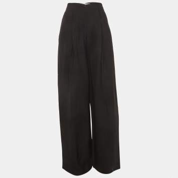 Pre Owned Off-White White Black Crepe Straight Leg Trousers M