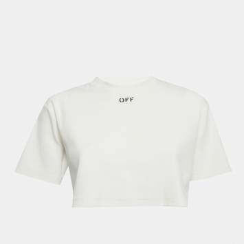 Pre Owned Off-White White Logo Rib Knit Crop Top S