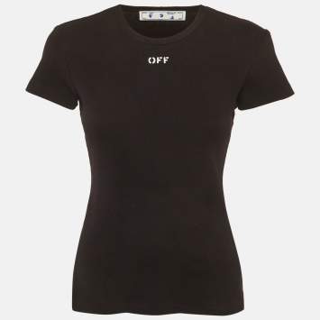 Pre Owned تي شيرت أوف وايت مضلع بطباعة شعار أوف أسود مقاس صغير (سمول)