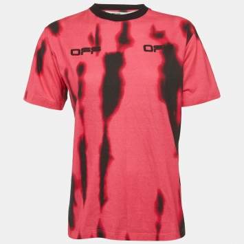 Pre Owned Off-White Pink/Black Logo Print Jersey T-Shirt S