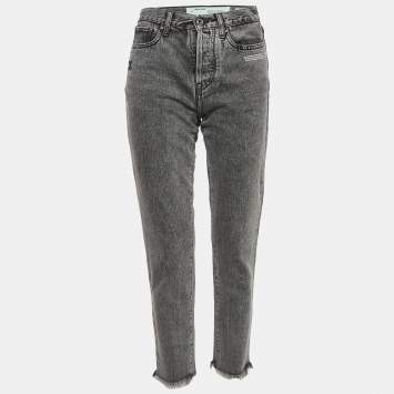  مملوكة مسبقًا Off-White Grey Denim Raw Edge Skinny Jeans S/Waist 26"