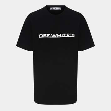 Pre Owned Off-White Black Underlined Logo Print Jersey Crew Neck T-Shirt S