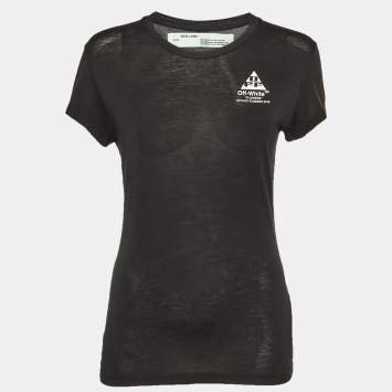 مملوكة مسبقًا Off-White Black Arrow Floral Print Knit Slim Fit T-Shirt S