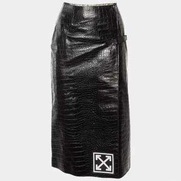 مملوكة مسبقًا Off-White Black Embossed Leather Wrap Skirt S