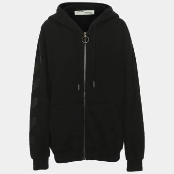 مملوكة مسبقًا Off-White Black Cotton Diag Oversized Zipped Hoodie L