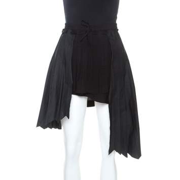 Pre Owned Off-White Black Pleated Crepe Asymmetric Skirt M