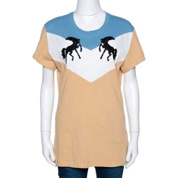 Pre Owned Off-White Tricolor Cotton Twisting Horses T Shirt L