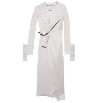 Pre Owned Off-White Beige Neoprene Asymmetric Draped Detail Midi Dress M