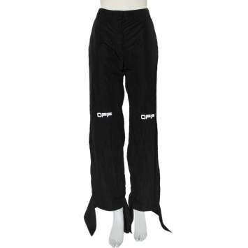 Pre Owned Off-White Black Logo Printed Synthetic Paneled Trousers L