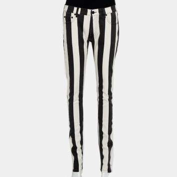 Pre Owned Off White Monochrome Striped Denim Skinny Jeans M