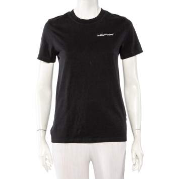 Pre Owned Off-White Black Logo Embroidered Cotton T-Shirt XS