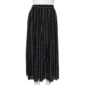 Pre Owned Off-White Black Logo Printed Chiffon Pleated Culottes M