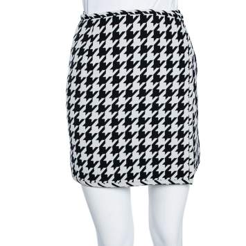Pre Owned Off-White Monochrome Houndstooth Print Wool Mini Wrap Skirt S