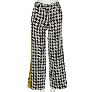 Pre Owned Off-White Monochrome Houndstooth Jacquard Wool Logo Trimmed Pants S