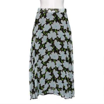 Pre Owned Off-White Multicolored Floral Printed Silk Pleated Midi Skirt M