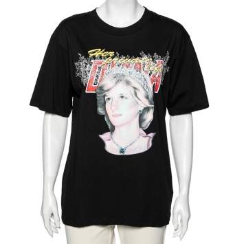 Pre Owned Off-White Black Cotton Lady Diana Print Short Sleeve T-Shirt M 