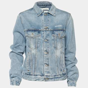 Pre Owned Off-White Indigo Light Wash Distressed Denim Jacket M