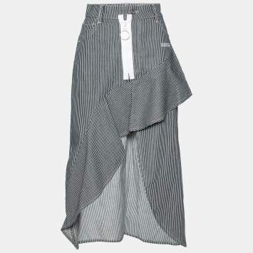 Pre Owned Off-White Blue & White Striped Denim Zip Detail Asymmetric Skirt M
