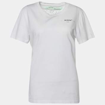 Pre Owned Off-White White Cotton Logo Printed Crew Neck T-Shirt M