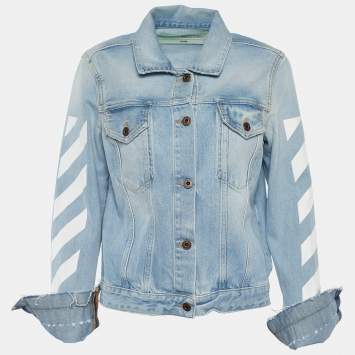 Pre Owned Off-White Indigo Distressed Denim Diagonals Denim Jacket M