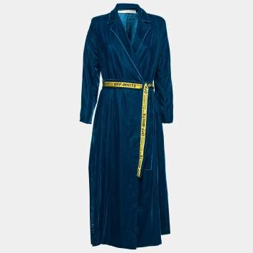 Pre Owned Off-White Blue Velvet Belted Robe Dress M