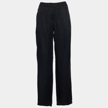 Pre Owned Off-White Black Logo Detail Satin Pallazo Pants M