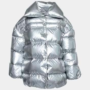 Pre Owned Off-White Metallic Silver Synthetic Down Puffer Jacket M