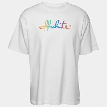 Pre Owned Off-White White Rainbow Script Logo Print Tomboy T-Shirt L  