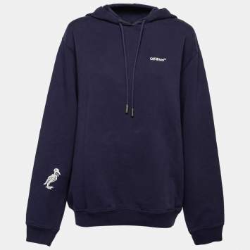 مملوكة مسبقًا Off-White Navy Blue Skeleton Arrow Print Cotton Hoodie L 