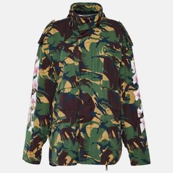 Pre Owned Off-White Green Camo Cherry Blossom Ripstop Cotton Jacket M