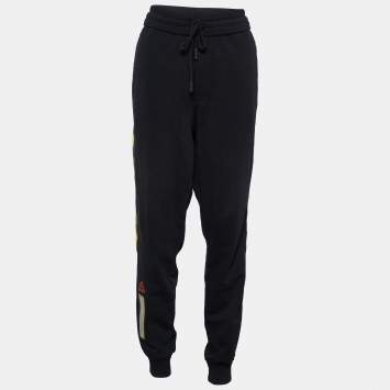 Pre Owned Off-White Black Cotton Knit Logo Tape Track Pants S