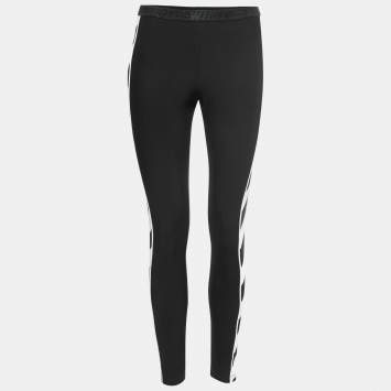 Pre Owned Off-White Black Synthetic Diagonal Print Athletic Leggings M