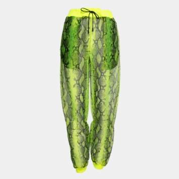 Pre Owned Off-White Neon Yellow Snake Print Tulle Rib Knit Trimmed Joggers M