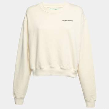 Pre Owned Off-White Cream Cotton Embroidered Sweatshirt M