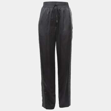 Pre Owned Off-White Black Synthetic Logo Side Stripe Detail Track Pants S