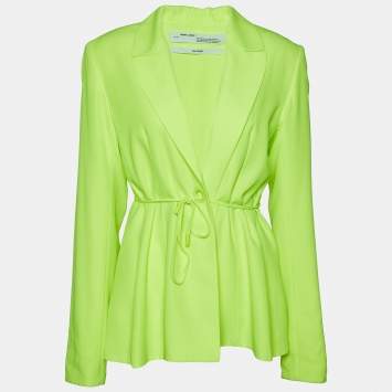 Pre Owned Off-White Neon Green Crepe Front Tie Detail Blazer M