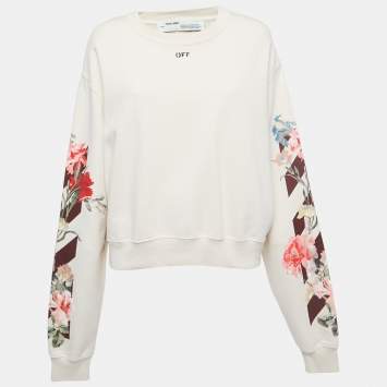 Pre Owned Off-White Cream Floral Print Cotton Crew Neck Sweatshirt L