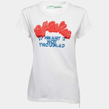 Pre Owned Off-White White Logo Print Cotton Crew Neck Short Sleeve T-Shirt S