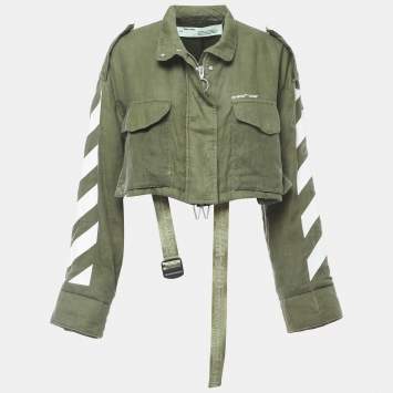 Pre Owned Off-White Green Linen Cropped Jacket S