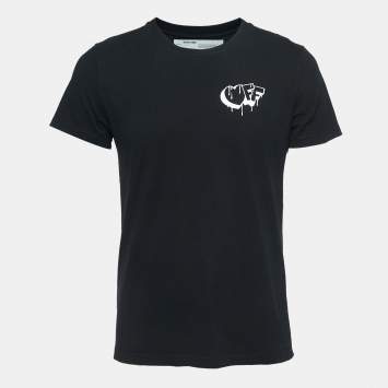 Pre Owned Off-White Black Logo Print Cotton Crew Neck Short Sleeve T-Shirt S