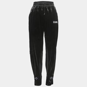 Pre Owned Off-White Black Coated Synthetic Jogger Pants XS