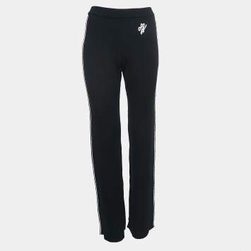 Pre Owned Off-White Black Logo Embroidered Wool Knit Flared Pants M