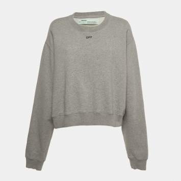 Pre Owned Off-White Grey Logo Print Cotton Cropped Sweatshirt L