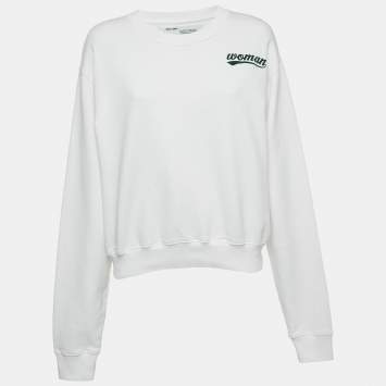 Pre Owned Off-White White Woman Patch Cotton Sweatshirt M