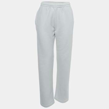 Pre Owned Off-White White Print Cotton Drawstring Straight Leg Pants M